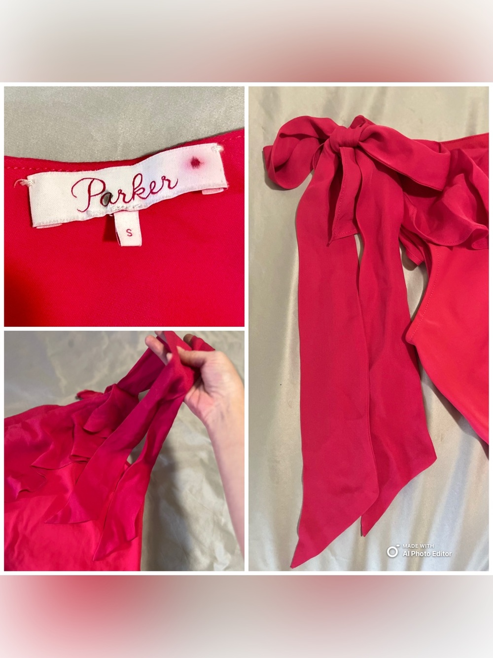 Parker Eden Silk Tiered One-Shoulder Ruffle Mini Dress Hot Pink Fuchsia Size S - Picture 5 of 9
